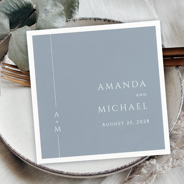 Simple Dusty Blue Elegant Classic Monogram Wedding Napkin (Creator Uploaded)