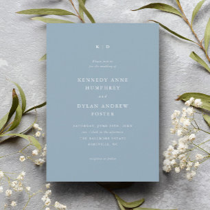 Simple Dusty Blue Elegant Wedding Invitation