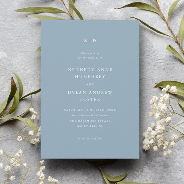 Simple Dusty Blue Elegant Wedding Invitation (Creator Uploaded)
