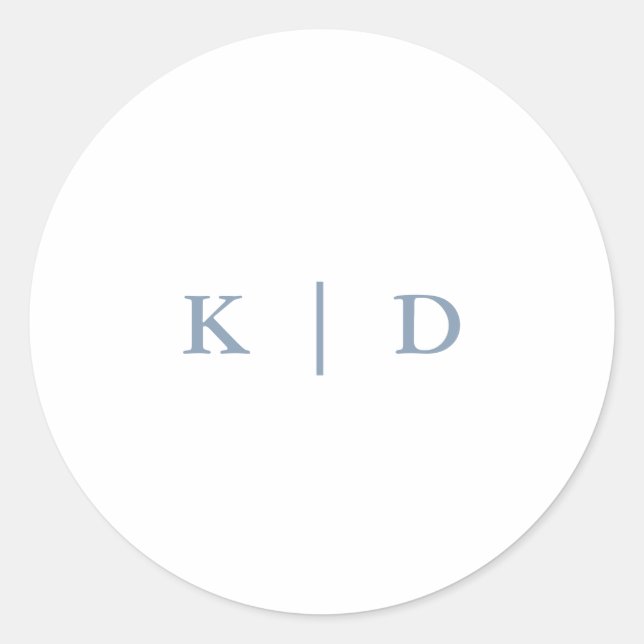 Simple Dusty Blue Elegant Wedding Monogram Classic Round Sticker (Front)