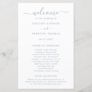 Simple Dusty Blue Elegant Wedding Program