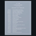 Simple Dusty Blue Elegant Wedding Timeline<br><div class="desc">Simple Wedding Timeline featuring a modern yet elegant design with your two letter monogram at the top and your details surrounded by a thin border. All text is in white over a dusty blue background and may be changed to any colours you wish by clicking the "customise" button. A chic...</div>