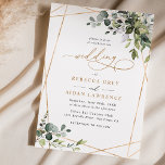 Simple Dusty Blue Eucalyptus Greenery Gold Wedding Invitation<br><div class="desc">This elegant collection features mixed watercolor greenery leaves paired with a classy serif & delicate sans font in black,  with a monogram on the back. Matching items available.</div>