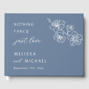 Simple Dusty Blue Floral  Casual Wedding Guest Book