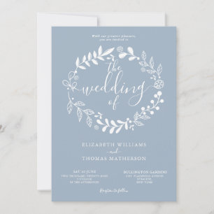 Simple Dusty Blue Floral Garland Botanical Wedding Invitation