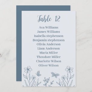 Simple dusty blue floral seating chart card