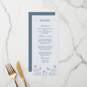 Simple dusty blue floral wedding menu