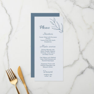Simple dusty blue floral wedding menu