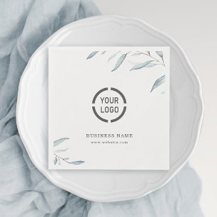 Simple dusty blue greenery branded business logo napkin