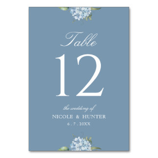 Simple Dusty Blue Hydrangea Wedding Table Number