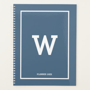 Simple Dusty Blue Initial Monogram Monthly Planner