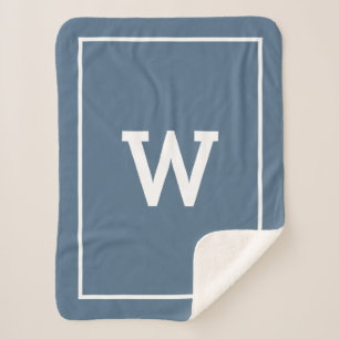 Simple Dusty Blue Initial Monogram Sherpa Blanket