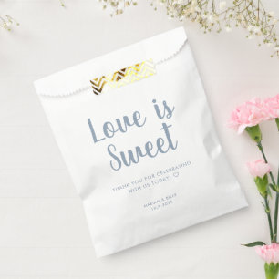 Simple Dusty Blue Love is Sweet Script Wedding Favour Bag