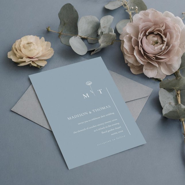 Simple Dusty Blue Minimal Chic Wedding Invitation (Creator Uploaded)