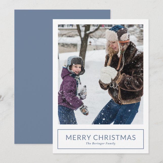 Simple Dusty Blue Minimalist Photo Christmas Holiday Card (Front/Back)