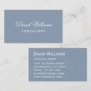 Simple Dusty Blue Modern Colour White Script Business Card