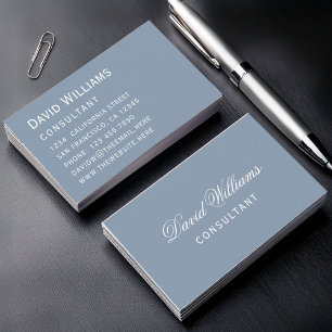 Simple Dusty Blue Modern Colour White Script Business Card