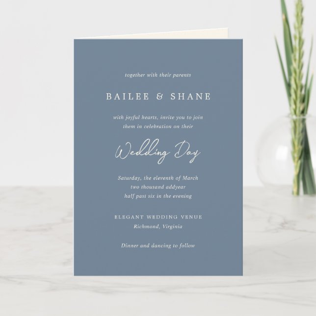 Simple Dusty Blue Modern Wedding Invitation (Front)