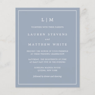 Simple Dusty Blue Monogram Budget Wedding Invite