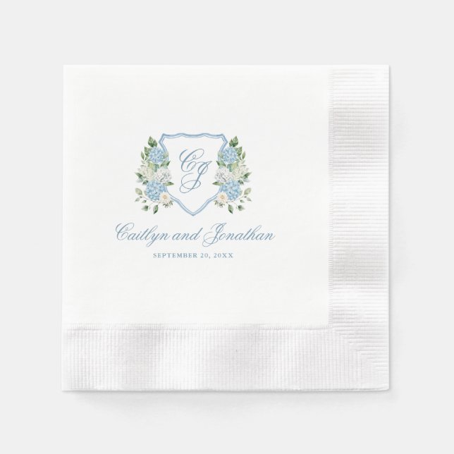 Simple Dusty Blue Monogram Crest Wedding Napkin (Front)