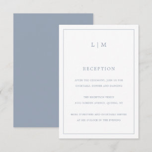Simple Dusty Blue Monogram Elegant Wedding Enclosure Card