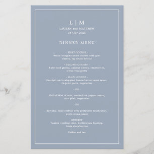Simple Dusty Blue Monogram Elegant Wedding Menu