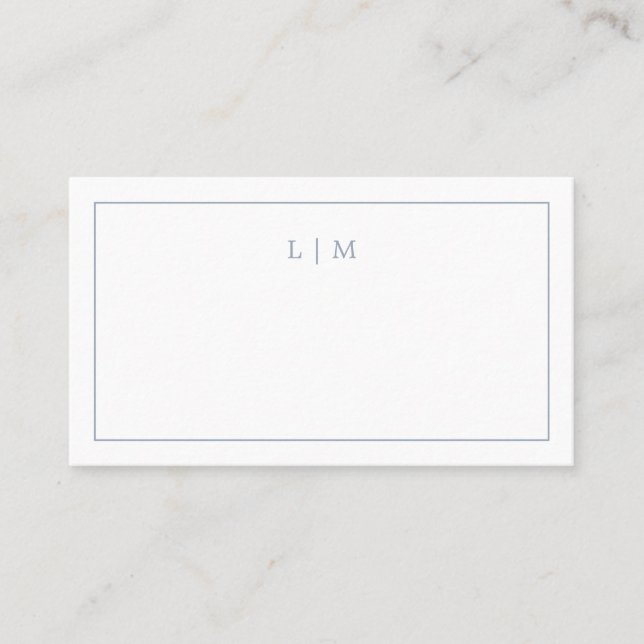 Simple Dusty Blue Monogram Elegant Wedding Place Card (Front)