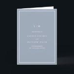 Simple Dusty Blue Monogram Elegant Wedding Program<br><div class="desc">Simple folded wedding program featuring a modern yet elegant design. The cover has your two initial monogram along with your wedding details in white over a dusty blue background. The inside has your wedding party on the left side and your order of ceremony on the right side. The backside has...</div>
