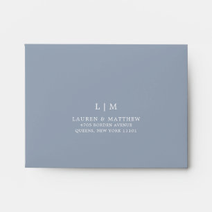 Simple Dusty Blue Monogram Elegant Wedding RSVP Envelope