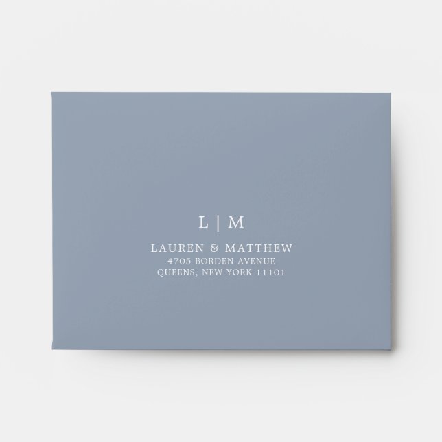 Simple Dusty Blue Monogram Elegant Wedding RSVP Envelope (Front)