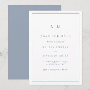 Simple Dusty Blue Monogram Elegant Wedding Save The Date