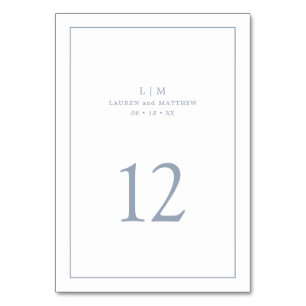Simple Dusty Blue Monogram Elegant Wedding Table Number