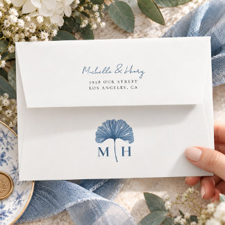 Simple Dusty Blue Monogram Wedding Envelope