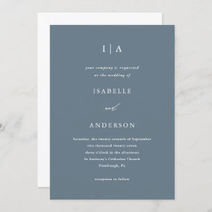 Simple Dusty Blue Monogram Wedding Invitation