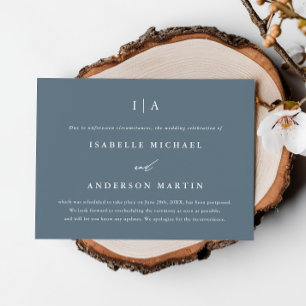 Simple Dusty Blue Monogram Wedding Postponement Announcement