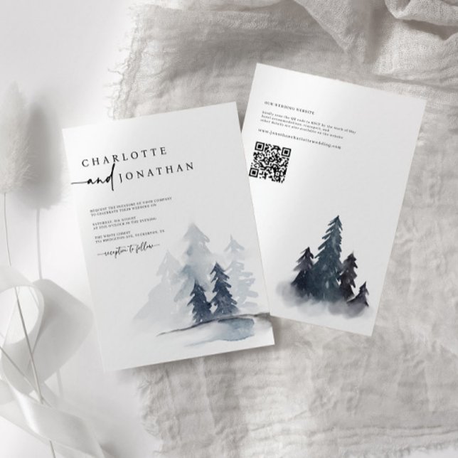 Simple Dusty Blue Mountain QR Code Wedding Invitation (Creator Uploaded)