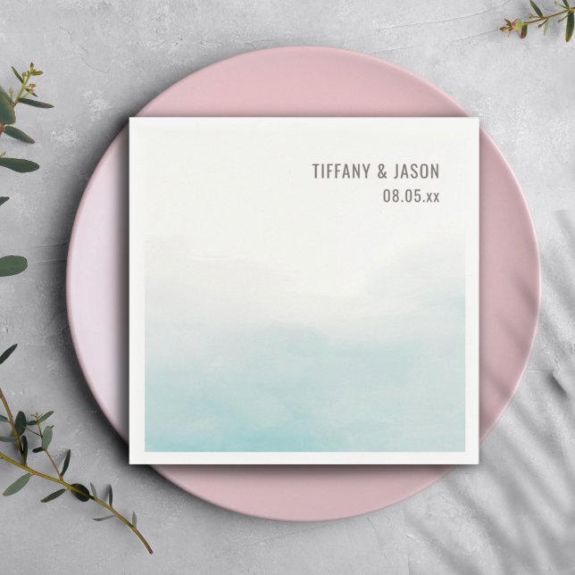 Simple Dusty Blue Personalised Wedding Cocktail Napkin (Creator Uploaded)