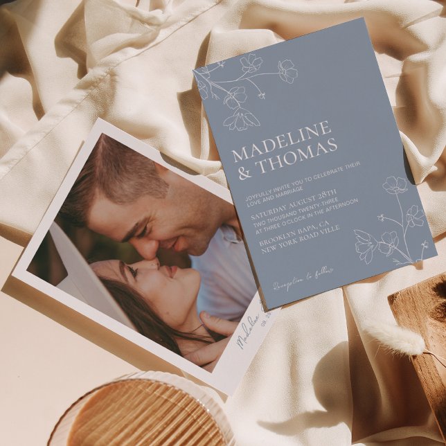 Simple Dusty Blue Photo Wedding Invitation (Creator Uploaded)