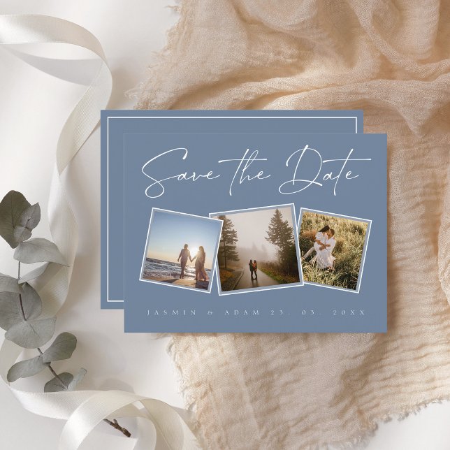 Simple Dusty Blue Photo Wedding Save the Date Announcement Postcard (Creator Uploaded)
