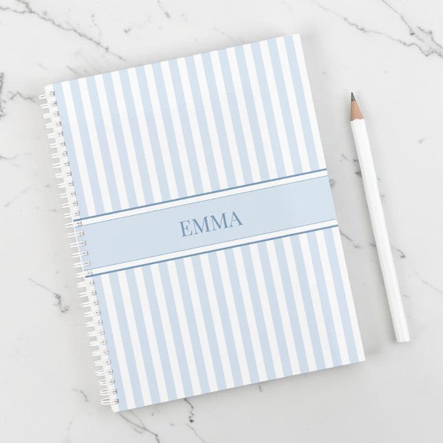 Simple Dusty Blue Preppy Striped Personalised Name Planner (Simple Dusty Blue Preppy Striped Personalized Name Planner)