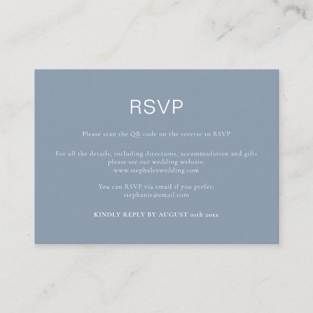 Simple Dusty Blue QR Code RSVP  Enclosure Card (Front)