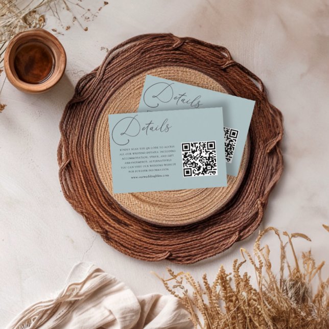 Simple Dusty Blue QR Code Wedding Details Enclosure Card (Creator Uploaded)