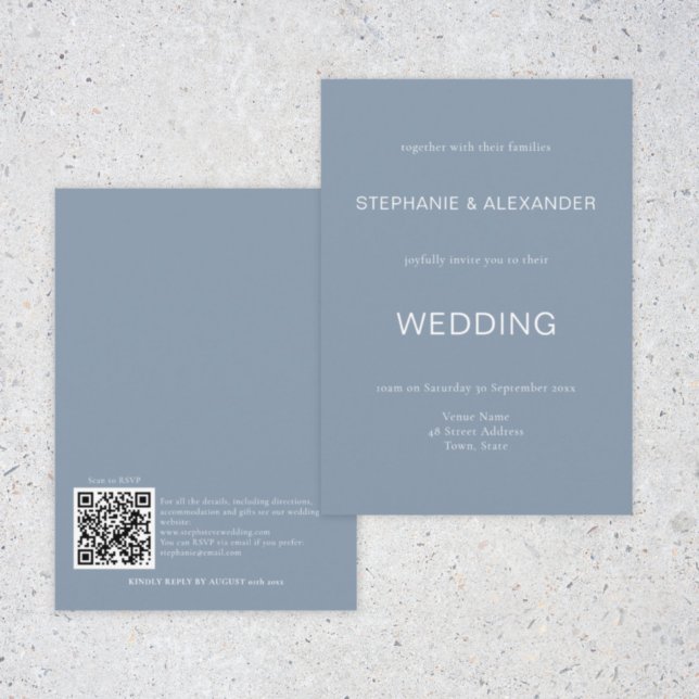 Simple Dusty Blue QR Code Wedding Invitation (Creator Uploaded)