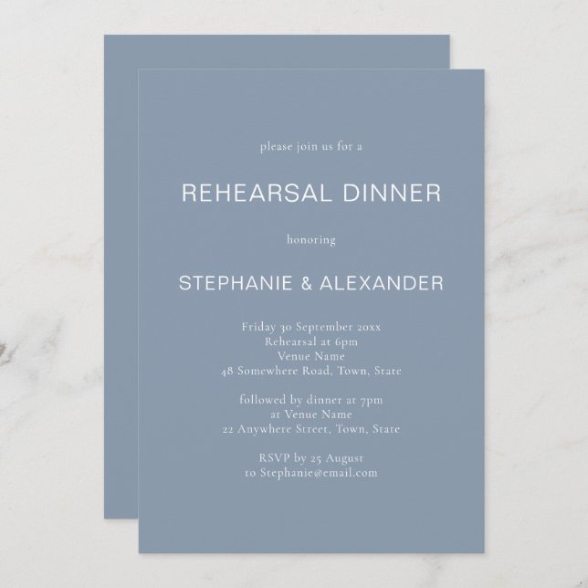 Simple Dusty Blue Rehearsal Dinner Invitation (Front/Back)