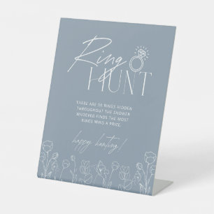 Simple Dusty Blue Ring Hunt Bridal Shower Game  Pedestal Sign