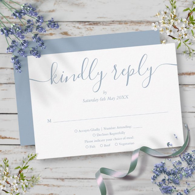 Simple Dusty Blue Script Meal Choice Wedding RSVP Card (Simple Dusty Blue Script Meal Choice Wedding RSVP Card)