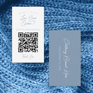 Simple Dusty Blue Script QR Code Leave a Review Business Card