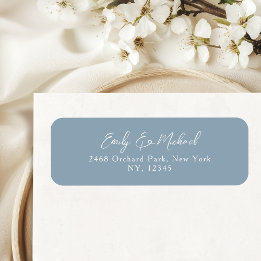 Simple Dusty Blue Script Wedding Return Address Label