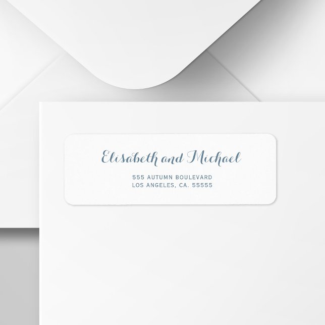 Simple dusty blue script wedding return address label (Creator Uploaded)