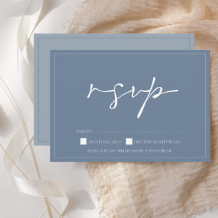 Simple Dusty Blue Script Wedding RSVP Card